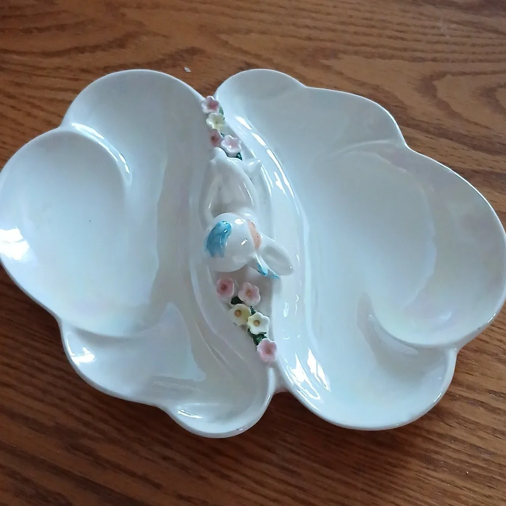 Vintage Lefton irridescent divided pixie candy dish - Picture 6 of 10
